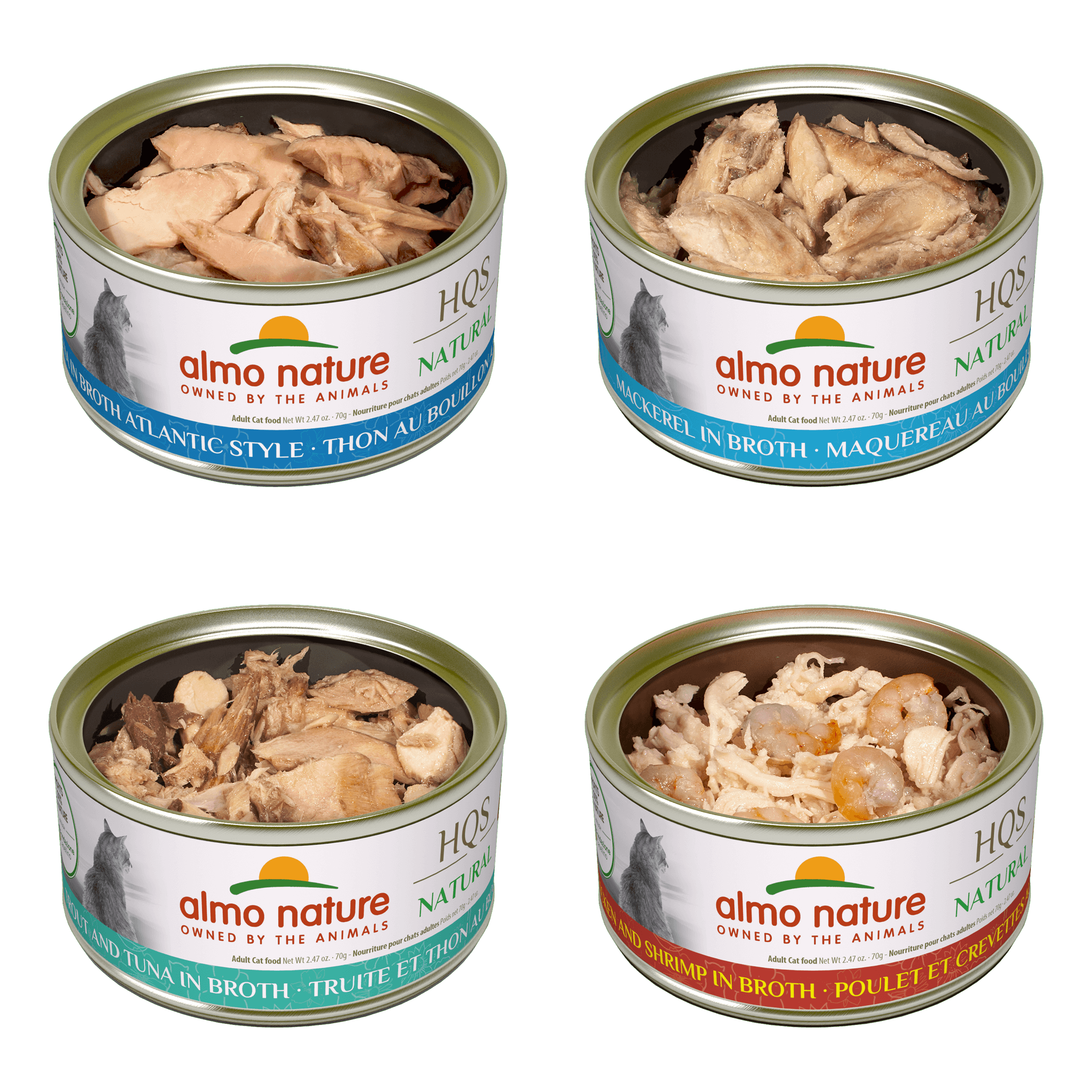 Almo Nature - HQS Natural Tuna, Mackerel, Chicken & Shrimp, Trout & Tuna Variety Pack (Wet Cat Food)