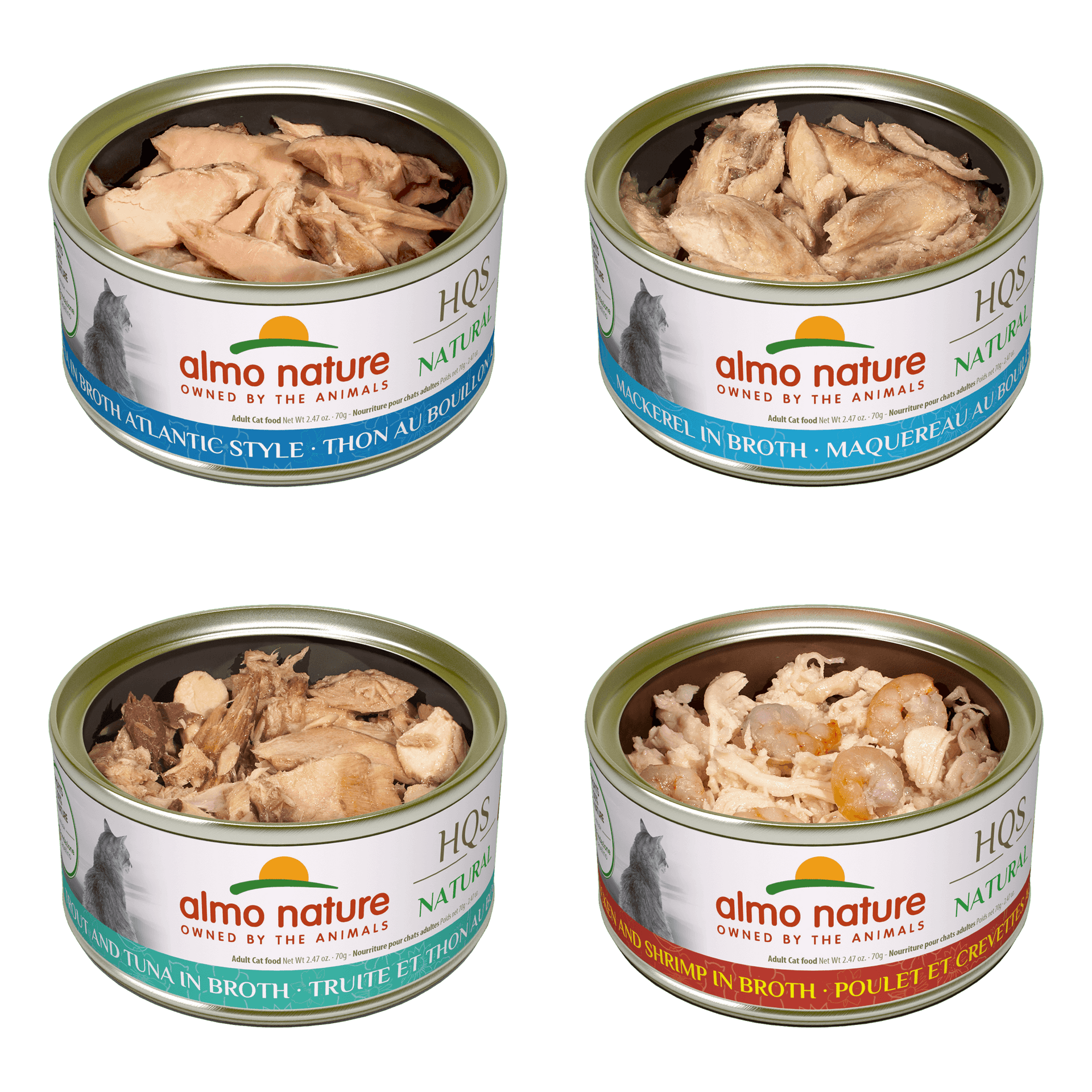 Almo Nature - HQS Natural Tuna, Mackerel, Chicken & Shrimp, Trout & Tuna Variety Pack (Wet Cat Food)