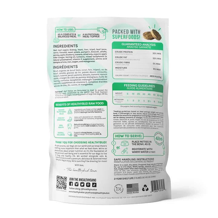 healthybud - Raw Freeze-Dried Beef Meal Patties (For Dogs)