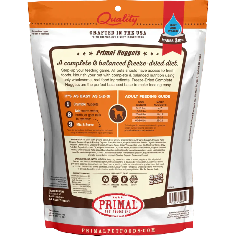 Primal - Nuggets - Freeze Dried Nuggets - Beef Formula (Dog Food)