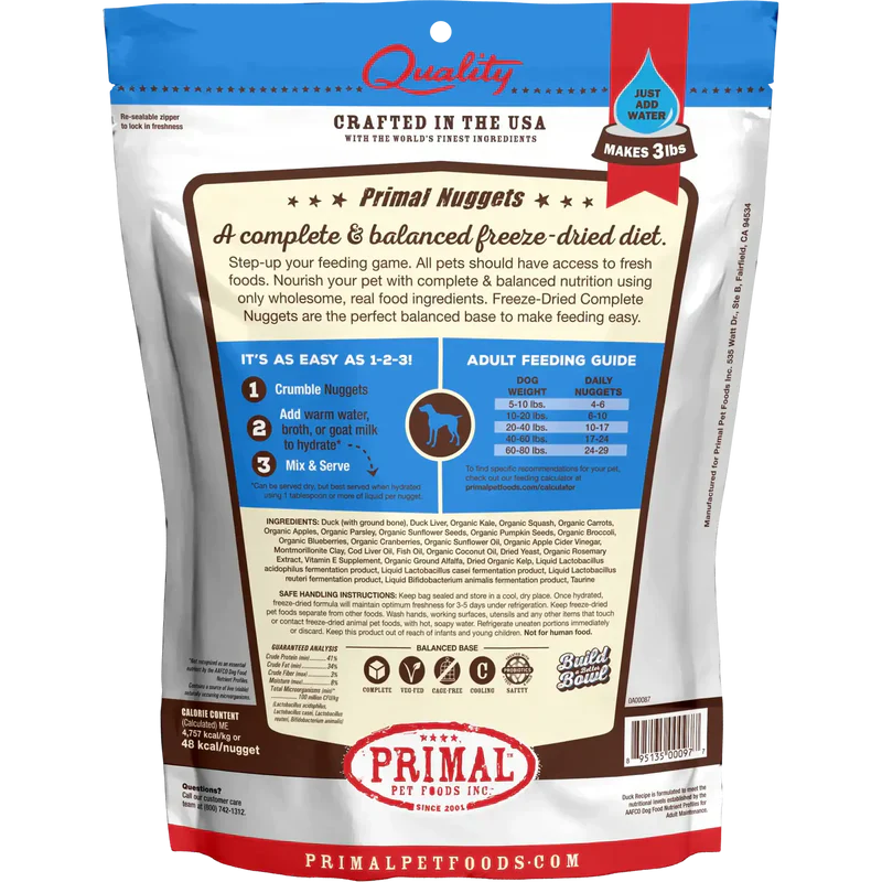 Primal - Nuggets - Freeze Dried Nuggets - Duck Formula (Dog Food)