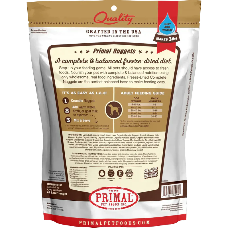 Primal - Nuggets - Freeze Dried Nuggets - Lamb Formula (Dog Food)