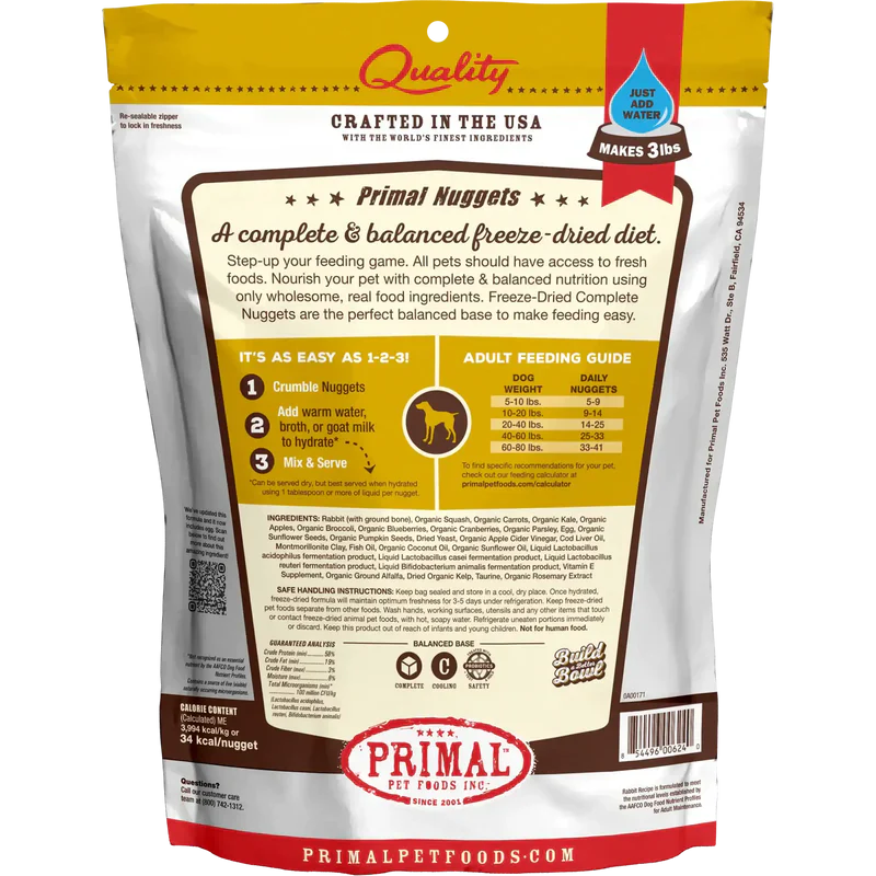 Primal - Nuggets - Freeze Dried Nuggets - Rabbit Formula (Dog Food)