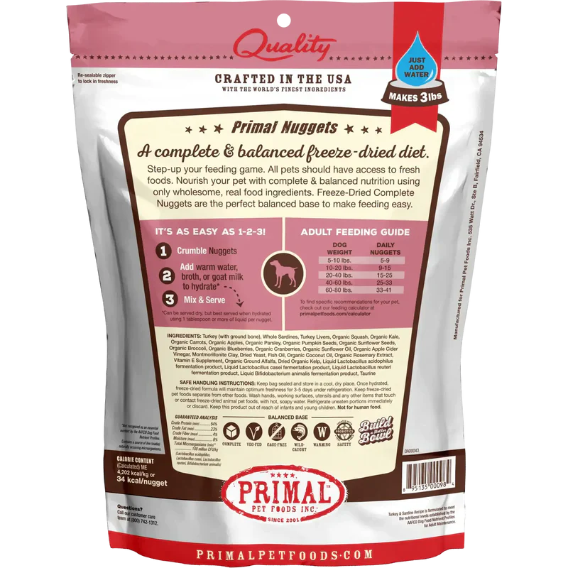 Primal - Nuggets - Freeze Dried Nuggets - Turkey & Sardine Formula (Dog Food)
