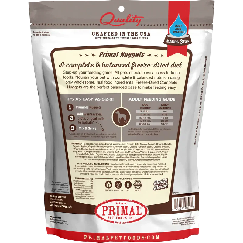 Primal - Nuggets - Freeze Dried Nuggets - Venison Formula (Dog Food)