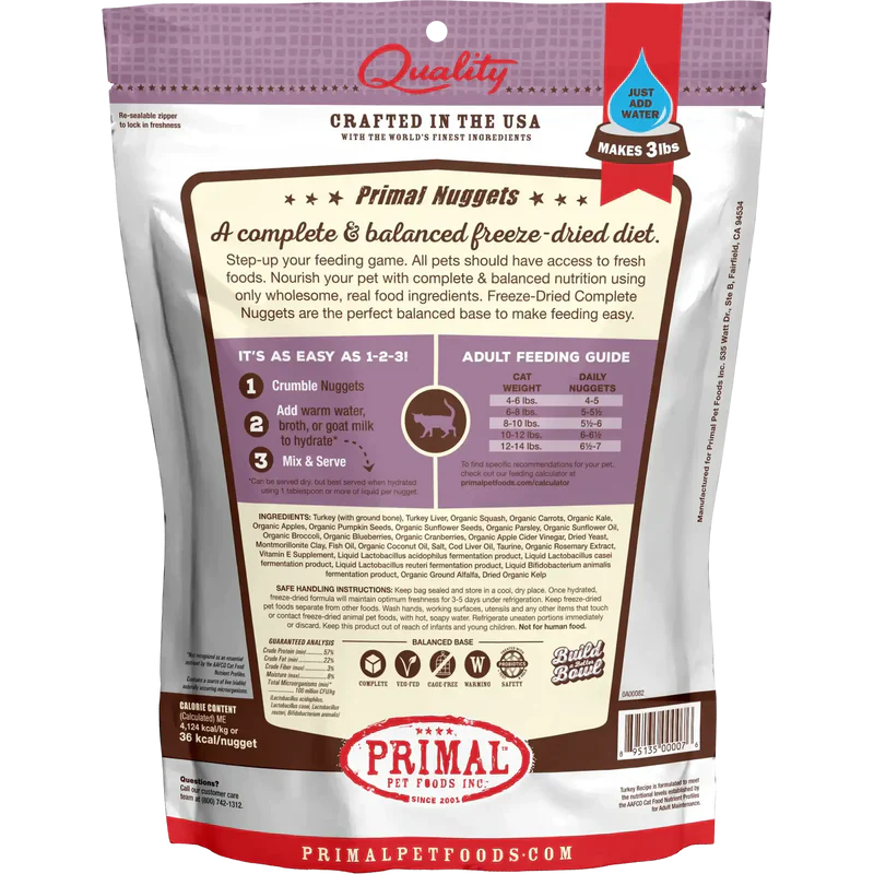 Primal - Nuggets - Freeze Dried Nuggets - Turkey Formula (Cat Food)
