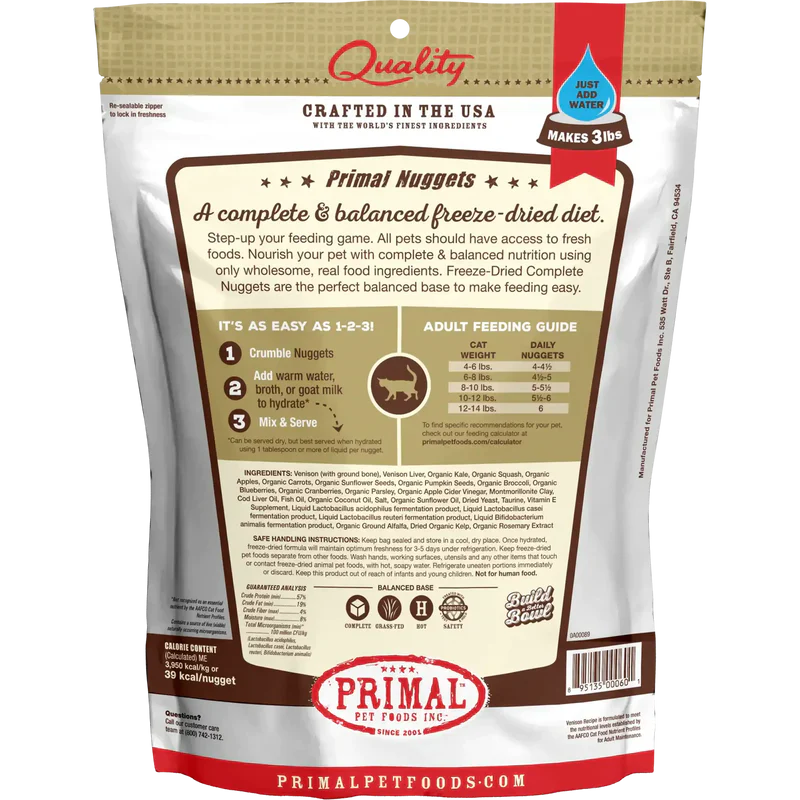 Primal - Nuggets - Freeze Dried Nuggets - Venison Formula (Cat Food)