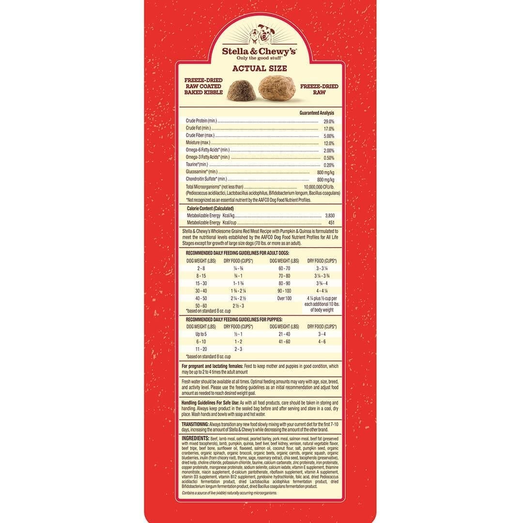 Stella & Chewy's - Red Meat Recipe with Pumpkin & Quinoa Raw Blend Baked Kibble With Grains (Dry Dog Food)