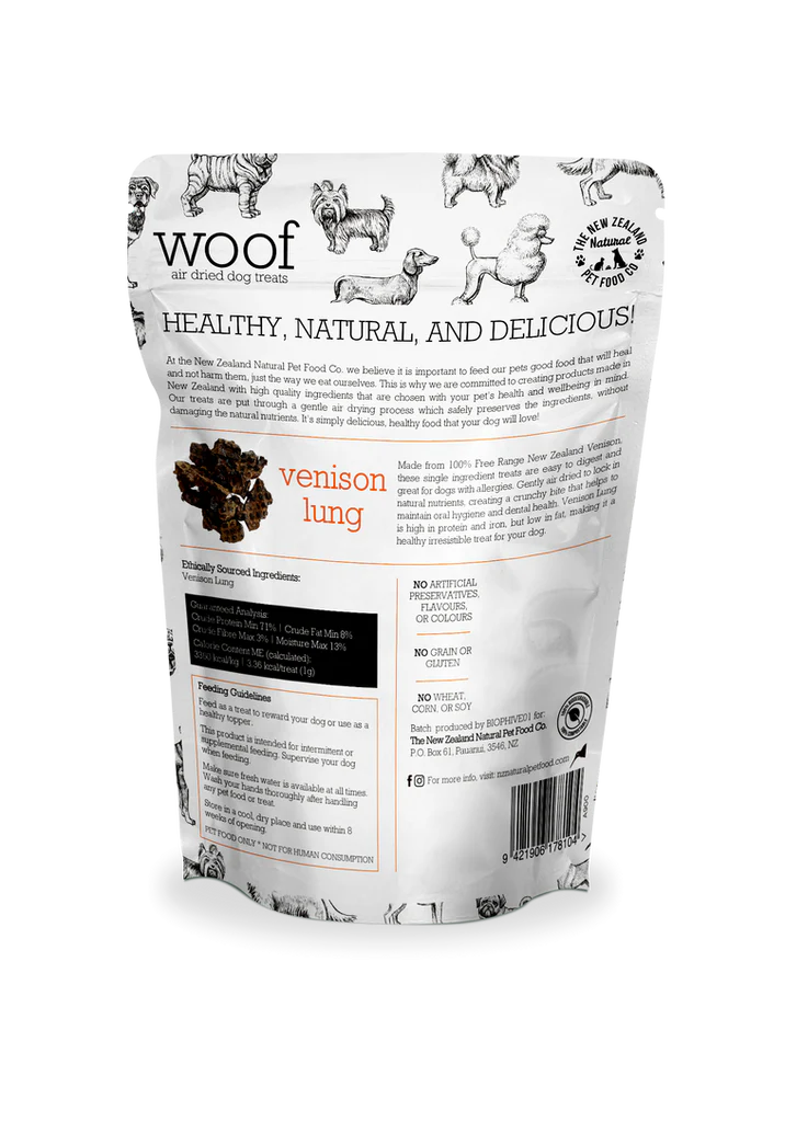 The NZ Natural Pet Food Co. | Woof | Air Dried Venison Lung | Dog Treats