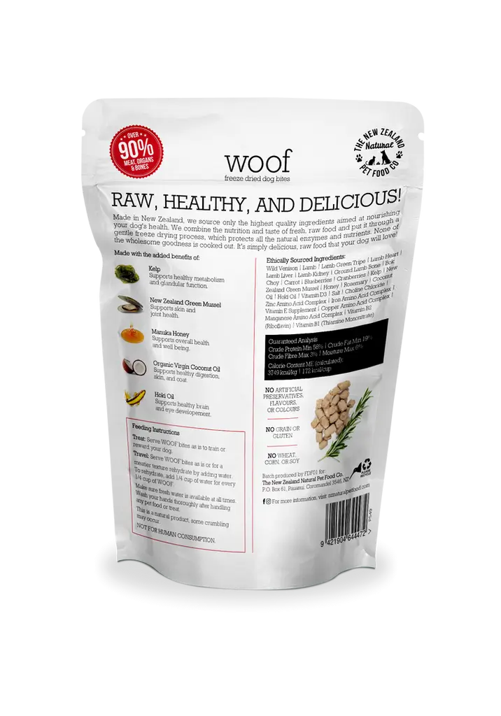 The NZ Natural Pet Food Co. | Woof | Freeze-Dried Wild Venison | Dog Treat