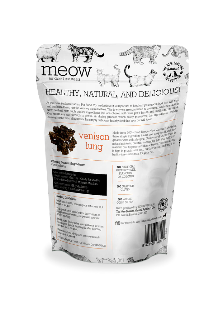 The NZ Natural Pet Food Co. | meow | Aired Dried Venison Lung | Cat Treat