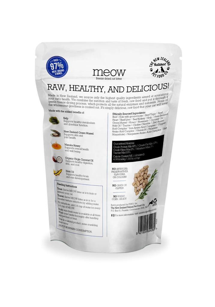 The NZ Natural Pet Food Co. | meow | Freeze Dried Beef & Hoki | Cat Treat