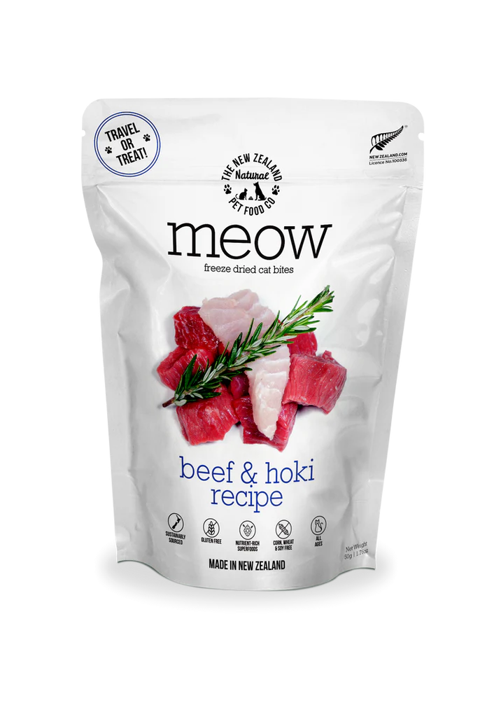 The NZ Natural Pet Food Co. | meow | Freeze Dried Beef & Hoki | Cat Treat