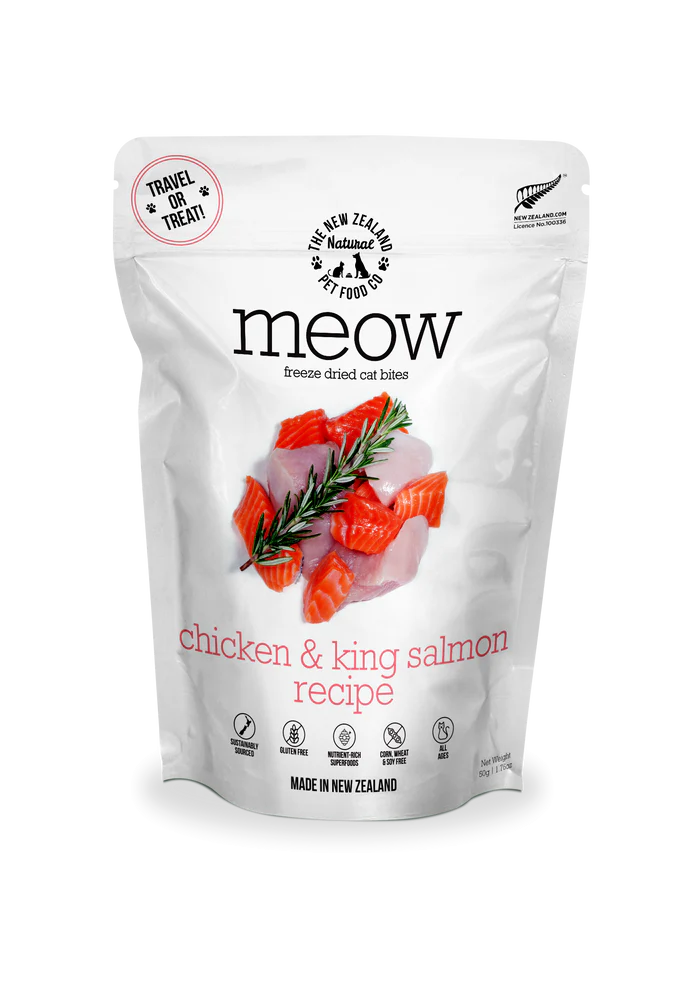 The NZ Natural Pet Food Co. | meow | Freeze Dried Chicken & King Salmon Treats (For Cats) | ARMOR THE POOCH