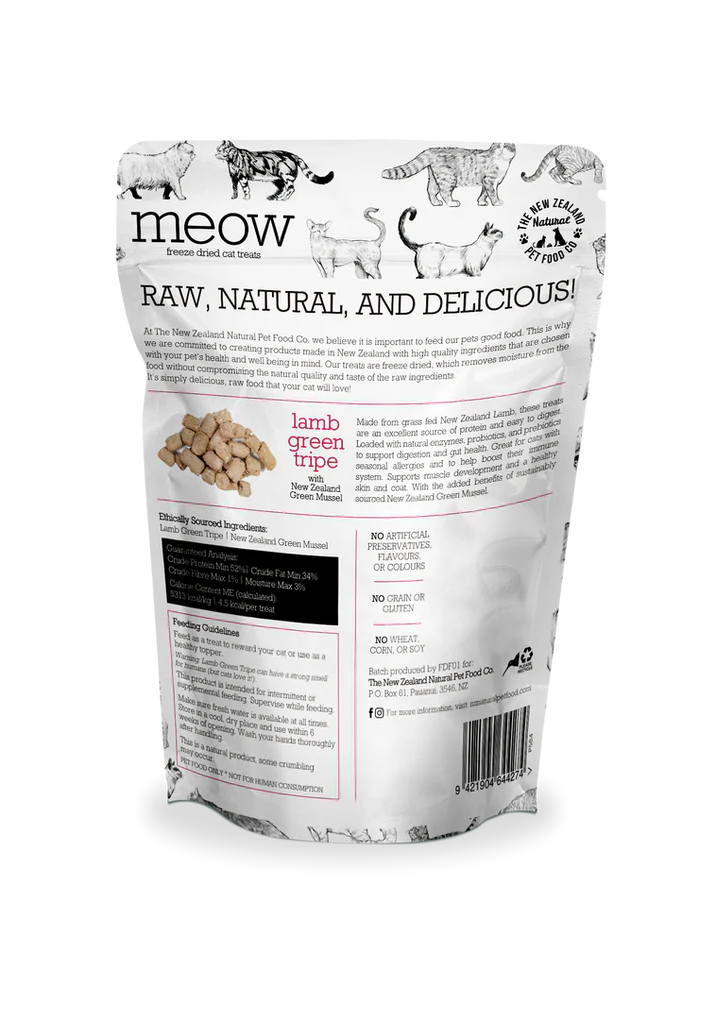 The NZ Natural Pet Food Co. | meow | Freeze Dried Lamb Green Tripe | Cat Treats