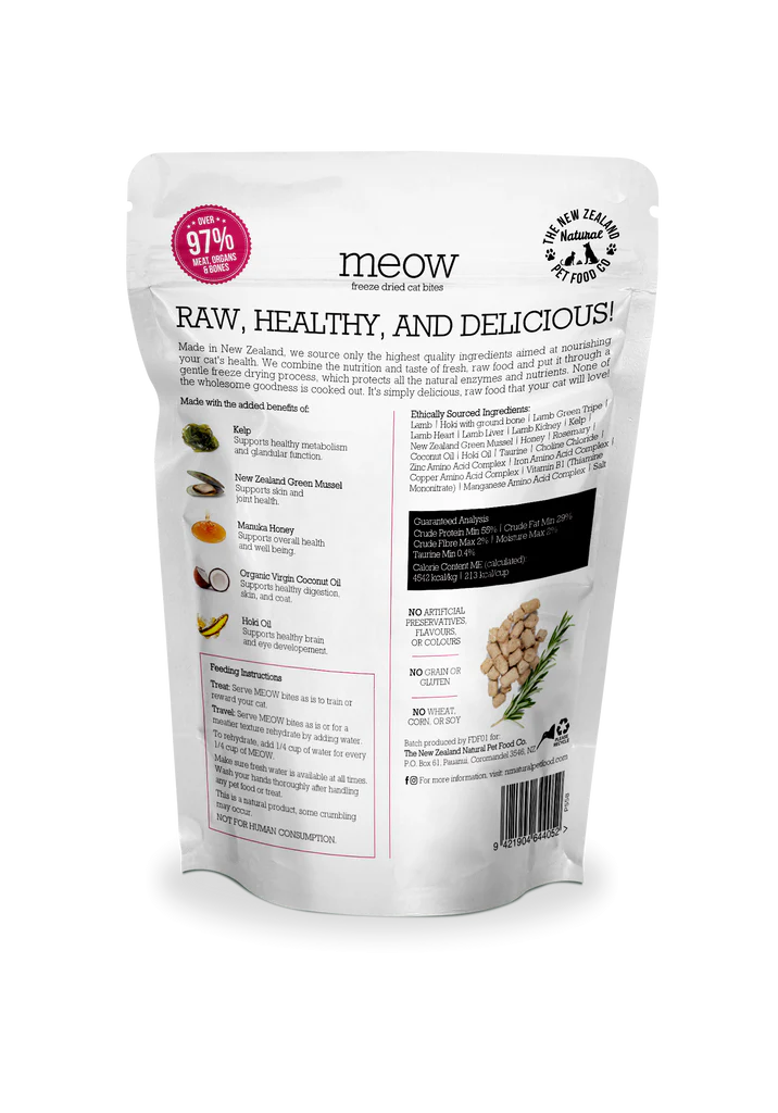 The NZ Natural Pet Food Co. | meow | Freeze Dried Lamb & Hoki | Cat Treat