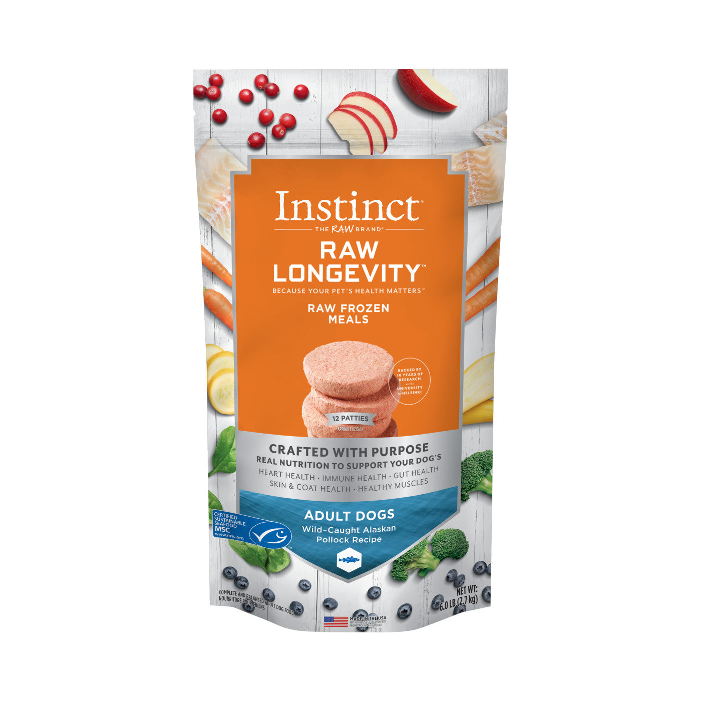 Instinct - Raw Longevity Frozen Patties - Wild Caught Alaskan Pollock Recipe (For Dogs) - Frozen Product